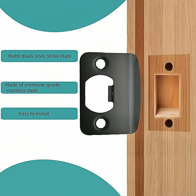POFUIERKN Door Strike Plates, 10Pack Stainless Steel Deadbolt Strike Plates, Full Lip Round Corner Strike Plates, Door Reinforcement Kit, for Home Office Door Frame Repair(Black) - Image 5